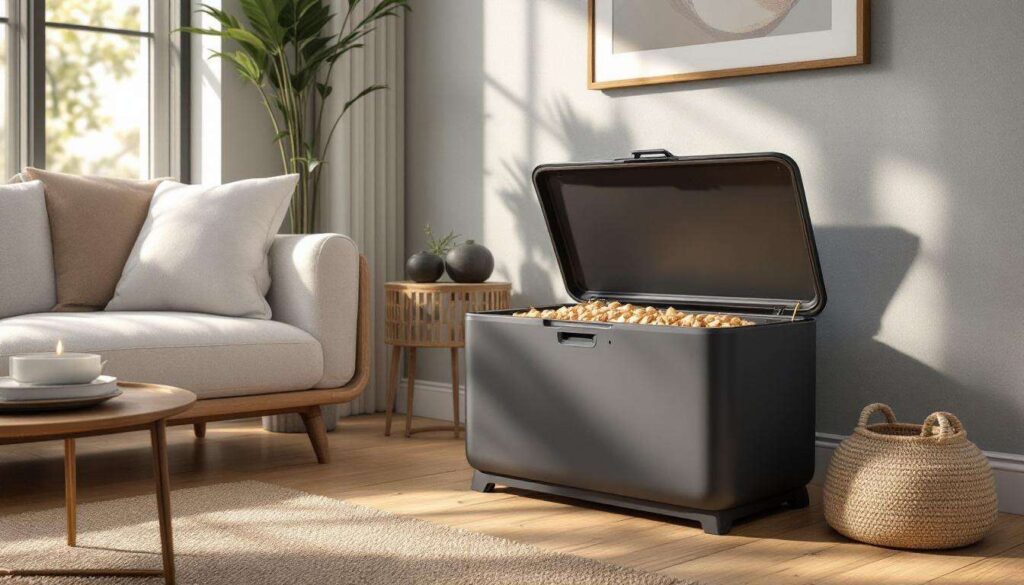 Fini de transporter vos sacs de pellets au salon avec ce coffre de rangement design et ultra-pratique qui facilite la vie